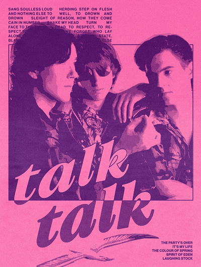 Talk Talk Poster Design 80s 90s band band poster duotone graphic design halftone minimalism music music poster poster poster design print design retro typography