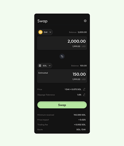 Swap modal for crypto pair crypto dai design designer hiring modal solana swap ui ux web3