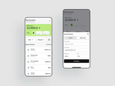 Banking App / Add Recepient banking green mobile ui ux white