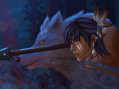 Path of the Brave art artwork boy character design digital art digital drawing digital illustration dire wolf drawing forest hunting illustration indian jungle native night procreate spare wolf