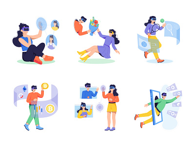 Metaverse Illustration Set adobe adobe illustrator art branding characterdesign crypto dating flat flat design friends graphicillustration illustration illustrator metaverse nft saas sports vector vector illustration vr