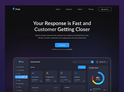 Modern SaaS Landing Page Design for E-Shop clean layout customer interaction dark theme dashboard ui digital product minimalist design modern design portfolio showcase responsive design saas landing page uiux design user engagement web design web interface