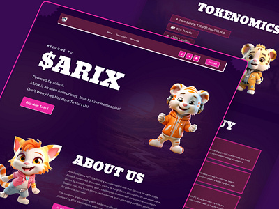 Arixonsol/Meme Coin Website. crypto cryptocurrency defen degen doge elon inu mascot meme meme coin home page meme coin website meme token pepe shiba stonk tokenomics trend ui web3 website