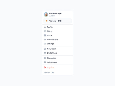 Profile Dropdown ⛳ design dropdown dropdown ui list minimal saas ui web design