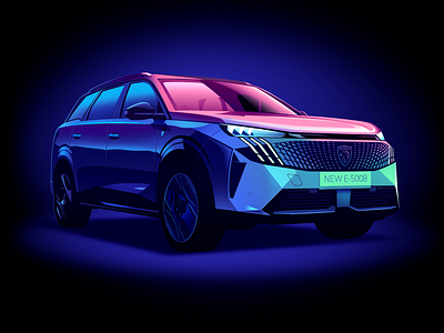 Peugeot 5008 branding design eco electric energy ev futur illustration neon peugeot suv tech transport