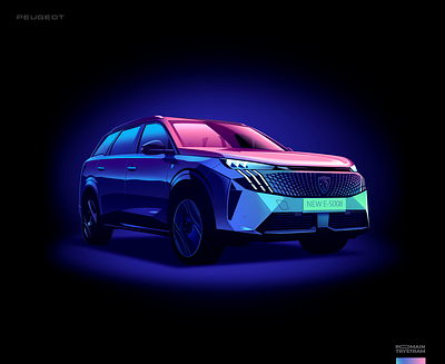 Peugeot 5008 branding design eco electric energy ev futur illustration neon peugeot suv tech transport