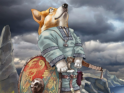 Corgi - THORgi art character concept cute design detailed dog drawing ethnic illustration medieval ornamental scandinavian storyboard viking