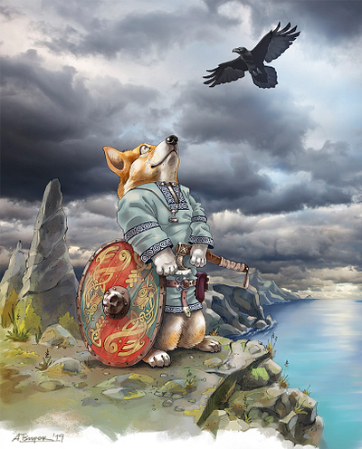 Corgi - THORgi art character concept cute design detailed dog drawing ethnic illustration medieval ornamental scandinavian storyboard viking