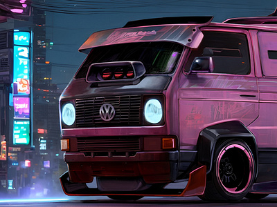 RETRO REVIVAL: VW T3 deep tuning concept art bus car concept custom futuristic illustration night retro scifi sketch vehicle vintage volkswagen vw