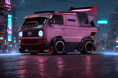 RETRO REVIVAL: VW T3 deep tuning concept art bus car concept custom futuristic illustration night retro scifi sketch vehicle vintage volkswagen vw