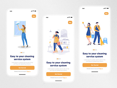 Onboarding mobile screen of cleaners abstract logo app design clean ui branding design illustration logo ui ux