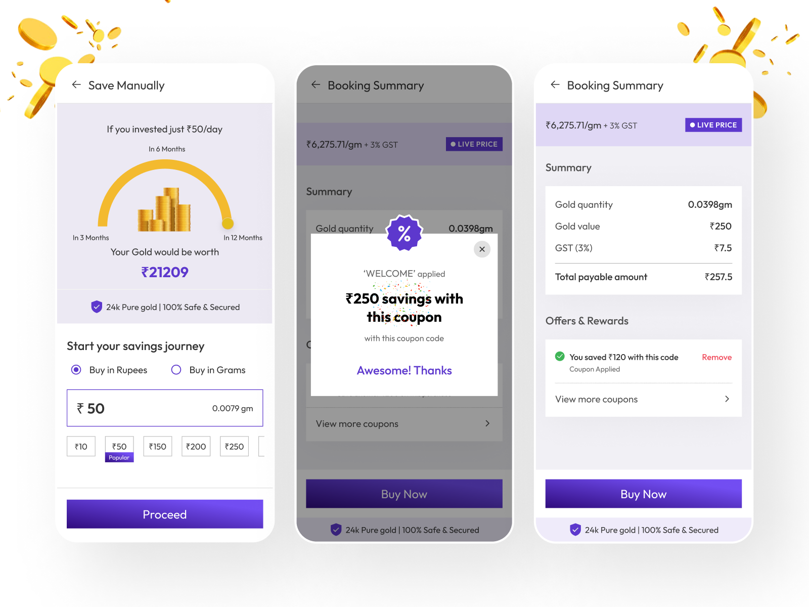 Digital Gold Investment Mobile App design 3d animation app design branding design gold gopicghand graphic design illustration indian app investment logo mobile design motion graphics mutal fund portfolio sliver ui ux design uxdesigner