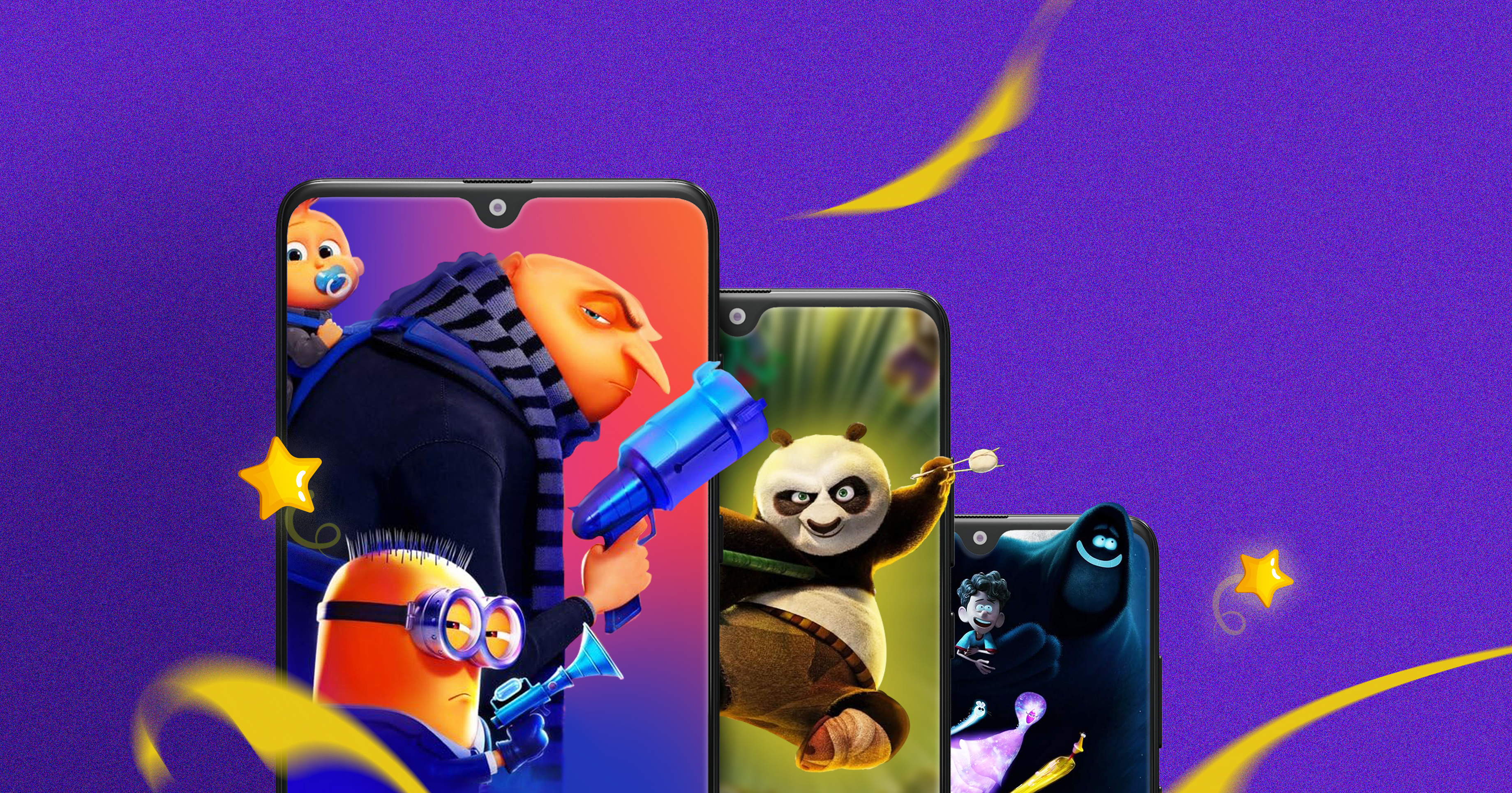 VOD animated animated film anime cartoons chidren design despacable me film game kids minion orion panda phone player purple ui video violet vod