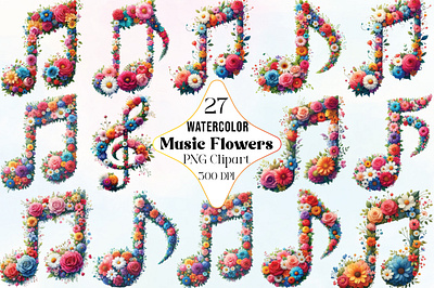 Watercolor Music Notes Flowers Clipart music