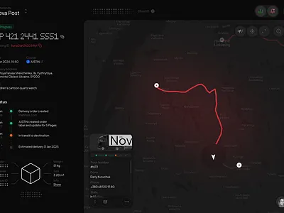 Dark Mode Tracking charts clean dark theme dashboard design data delivery design interface minimal saas shipping statistics timeline tracking ui ui design ux ux design web