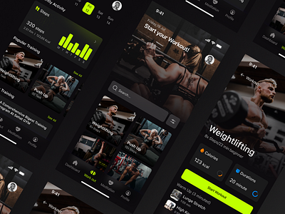 Sehat-Fitness Mobile App clean cool darkmode design fitness great gym mobile mobile app tracking ui uiux ux workout