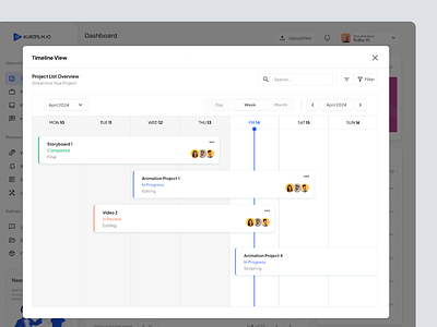 Kurzfilm.io - Timeline Page dashboard dashboard timeline design saas dashboard saas dashboard page timeline page timeline view page ui uiux ux website design