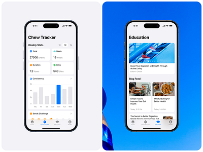 Chew Tracker app blog chart chew tracker dashboard feed graph interface ios mobile app news tracker ui ux