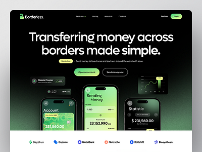 Borderless - Transfer Money Solutions Landing Page branding graphic design landing page ui web design website