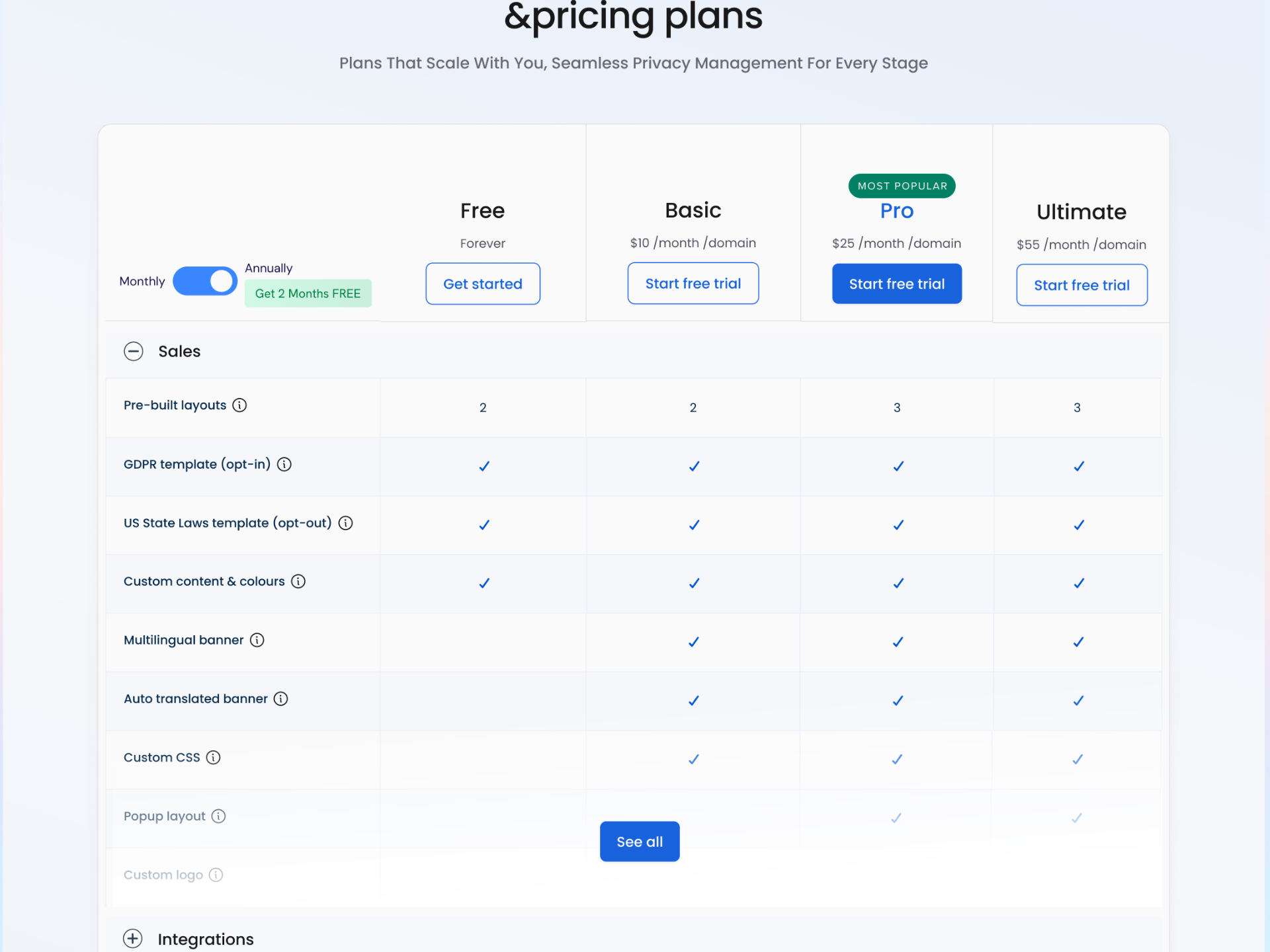 Pricing plan comparisons page - SaaS - Collapsable layout dailyui dashboard design figma productdesign shadesigns webdesign