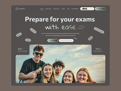 StudyBuddy landing page Dark Mode Web Design UI UX app download daily dailyui dailyuichallange dark mode design exams framer hero section landing page marketing product design remote responsive design student study ui ui ux web design website