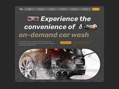 Car Wash landing page Dark Mode Web Design UI UX app download booking car wash daily dailyui dailyuichallange dark design framer hero section landing page on demand product design responsive design schedule ui ui ux web design website yellow