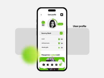 User profile, 1-2Cash animation app color designlanguage designsystem digital game gamification green interaction interactive motion noise profile texture ui userprofile ux