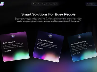 Trendy SaaS Landing Page blue card ui dark design glow gradient landing page pink trendy ui vector web design