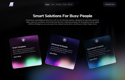 Trendy SaaS Landing Page blue card ui dark design glow gradient landing page pink trendy ui vector web design