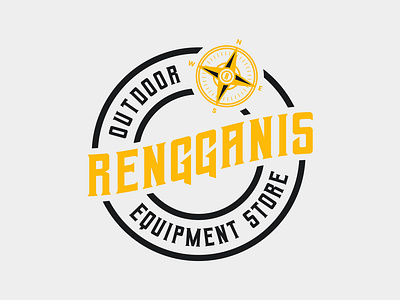 Rengganis Outdoor Equipment Store adventure apparel badge badge design branding compass design graphic design illustration logo logodesign logomaker logotype nature outdoor adventure outdoorgear typography vector wilderness