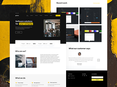 Software devlopment agency website black and yellow company portfolio landing page portfolio software development agency ui