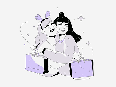 Friends Shopping Together 🎁✨❤ adobe illustrator birthday party branding character christmas fashion festive friends girls graphic design modern flat style online shopping sale shopping shopping bags smiling trendy illustration vector illustration women