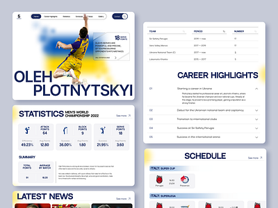 Concept of the landing page about Oleh Plotnytskyi figma home page inspiration interface landing page minimalist sport ui ux visual design volleyball website