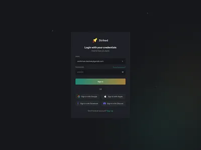Login Screen (Dark) black dark dark theme desktop desktop login game gaming login signin signup striked ui ux