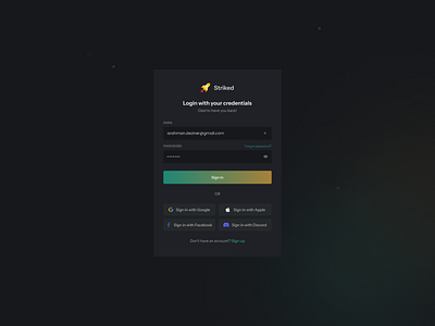 Login Screen (Dark) black dark dark theme desktop desktop login game gaming login signin signup striked ui ux