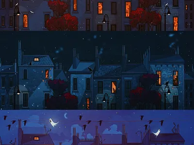 Timeline Illustration - Day, Night & Halloween art art portfolio artist book art characters childrens book art concept art design digital art digital illustration drawing editorial art editorial illustration graphic design illustration procreate