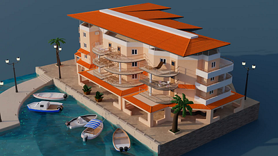 3d model for Albanian hotel 3d blender 3d model albanian hotel animation 360 architecture building model exterior visualization