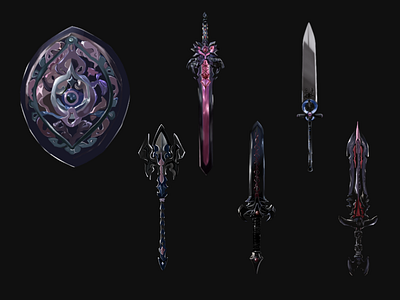 Shiny weapon icons art commission digitalart digitalpainting graphic design illustration painting procreate