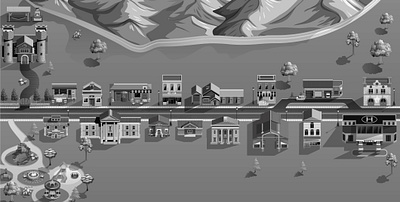 Illustration street retro buildings black and white 2d illustration brick buildings city flat 2d graphic design hous landscape retro town wooden