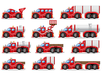 A set of different cars. Side view. Isolated on white background collection industry machine play various