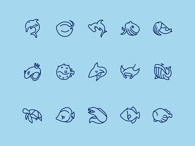 Under The Sea Icons cuttlefish fish icon icons manta ray nudibranch octopus pufferfish ray shark sting ray turtle ui under the sea underwater whale