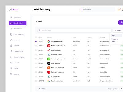 SREANN Job directory page design for the dashboard dailyui dashboard design directory earn job sajjad ui ux web web app