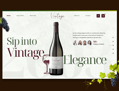 Vintage Pour: we celebrate the timeless craft of winemaking branding logo ui