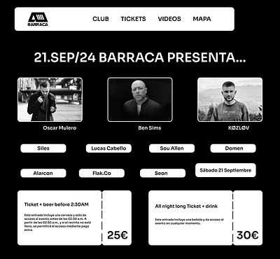 Oscar Mulero & Ben Sims Barraca Valencia 21 Septiembre 2024 branding design electronic music eventos fiesta fiesta techno fiesta valencia graphic design marketing musica electronica party techno techno en valencia techno music valencia