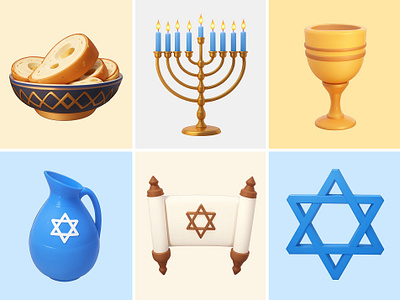 Hanukkah Celebration Icon Cartoon Illustration 3d branding cartoon celebration cute design hanukkah happy house of david icon illustration lantern pastel pitcher rendering scroll symbol ui