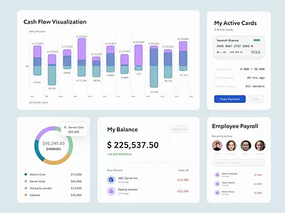 Cash Flow Banking Card Layouts balance banking cards cash cash flow credit card expenses finance inflow layout money outflow payroll product design web web design