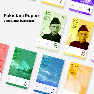 Pakistani Rupee Banknotes Redesign banknote currency design graphic design pakistan rupee urdu