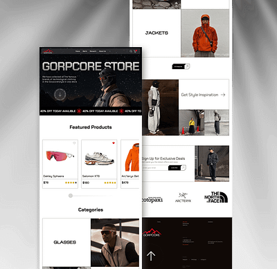 Gorpcore Store Web Design branding creative design gorpcore graphic design landing page modern shoes shop store trands ui uiux ux web