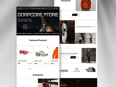 Gorpcore Store Web Design branding creative design gorpcore graphic design landing page modern shoes shop store trands ui uiux ux web