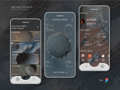 Mars Trails and Routes Mobile App mobile app mobile app design mobile app identity mobile ui space app trail app